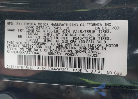 2010 Toyota Tacoma Base V6 from USA, damaged, VIN 5TEMU4FNXAZ709441